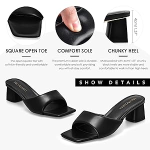Amazon.com | MIRAAZZURRA Black Heel Mules for Women Square